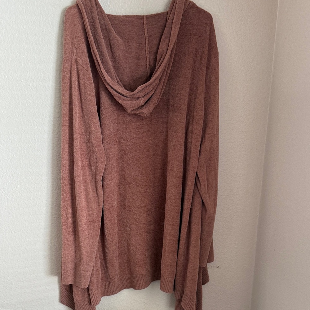Barefoot dreams cozy chic ultra lite Brown Hooded Sweater cardigan pockets - Picture 7 of 11